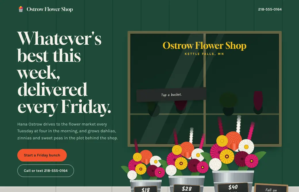 A WarmPage design for a florist