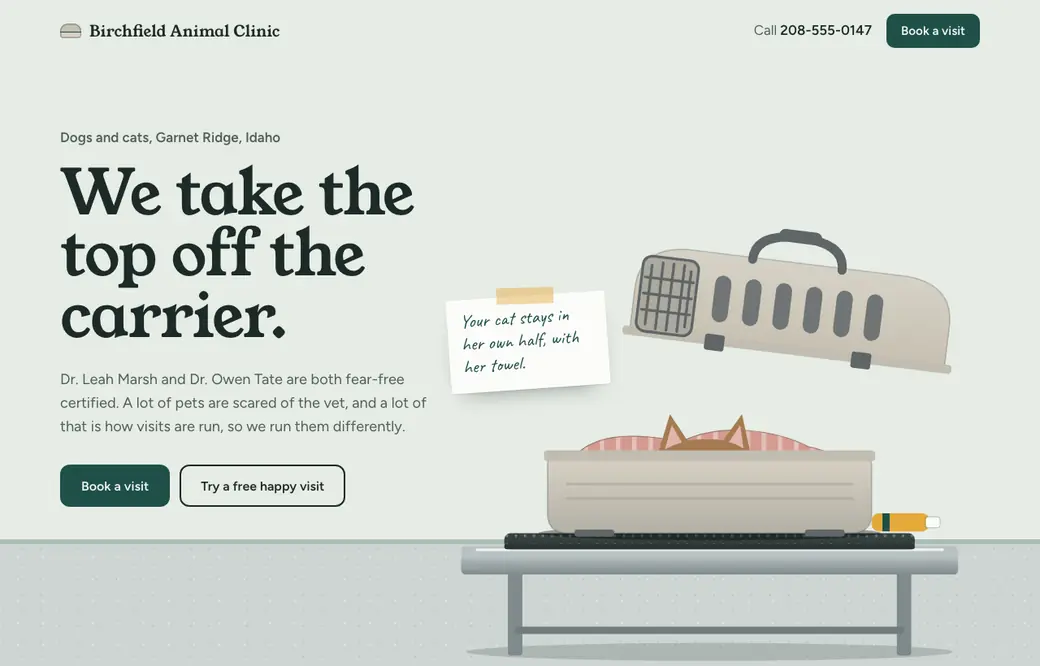 A WarmPage design for a vet clinic