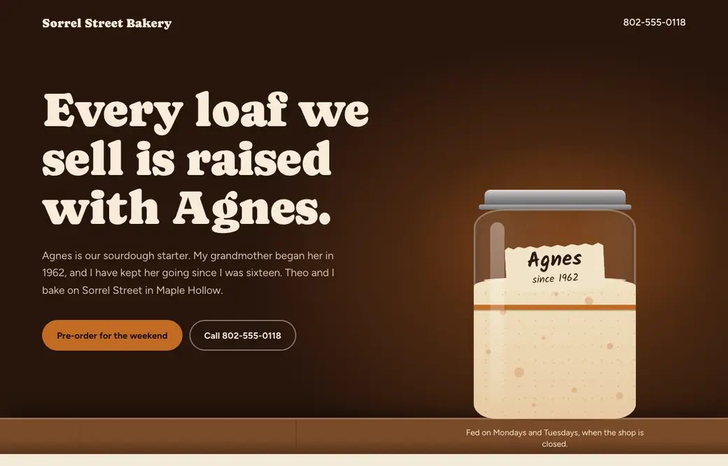 WarmPage design for a bakery