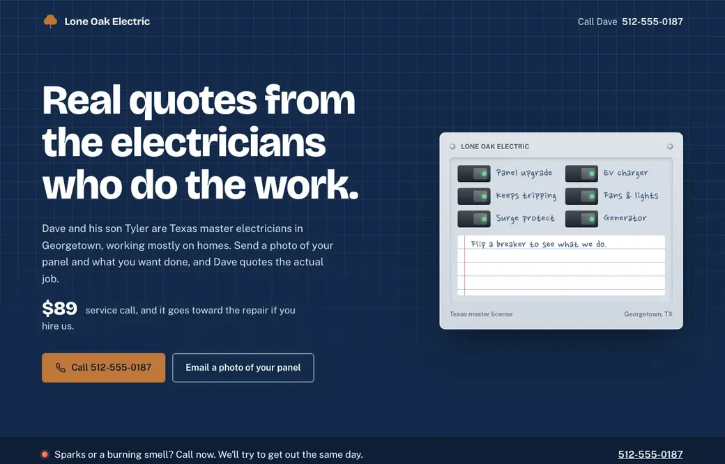 WarmPage design for a electrician