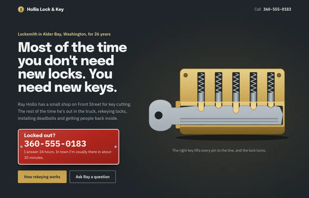 A WarmPage design for a locksmith