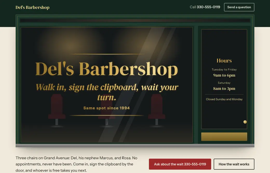 WarmPage design for a barbershop